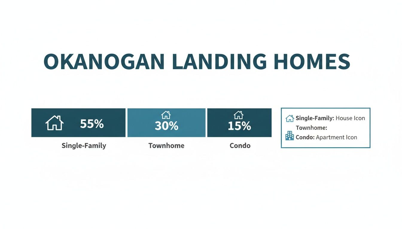 Bar chart illustrating Okanagan Landing home types: 55% Single-Family, 30% Townhome, 15% Condo.