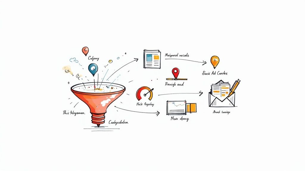 A person using a laptop to manage a digital ad campaign, with charts and graphs visible on the screen, representing targeted real estate advertising.