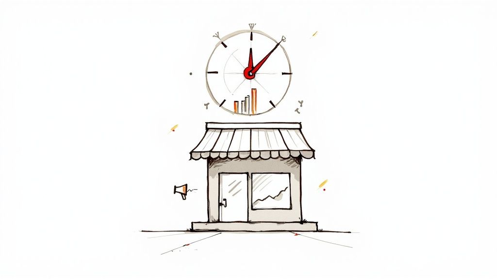 A group of people collaborating on a marketing plan with sticky notes on a glass wall.