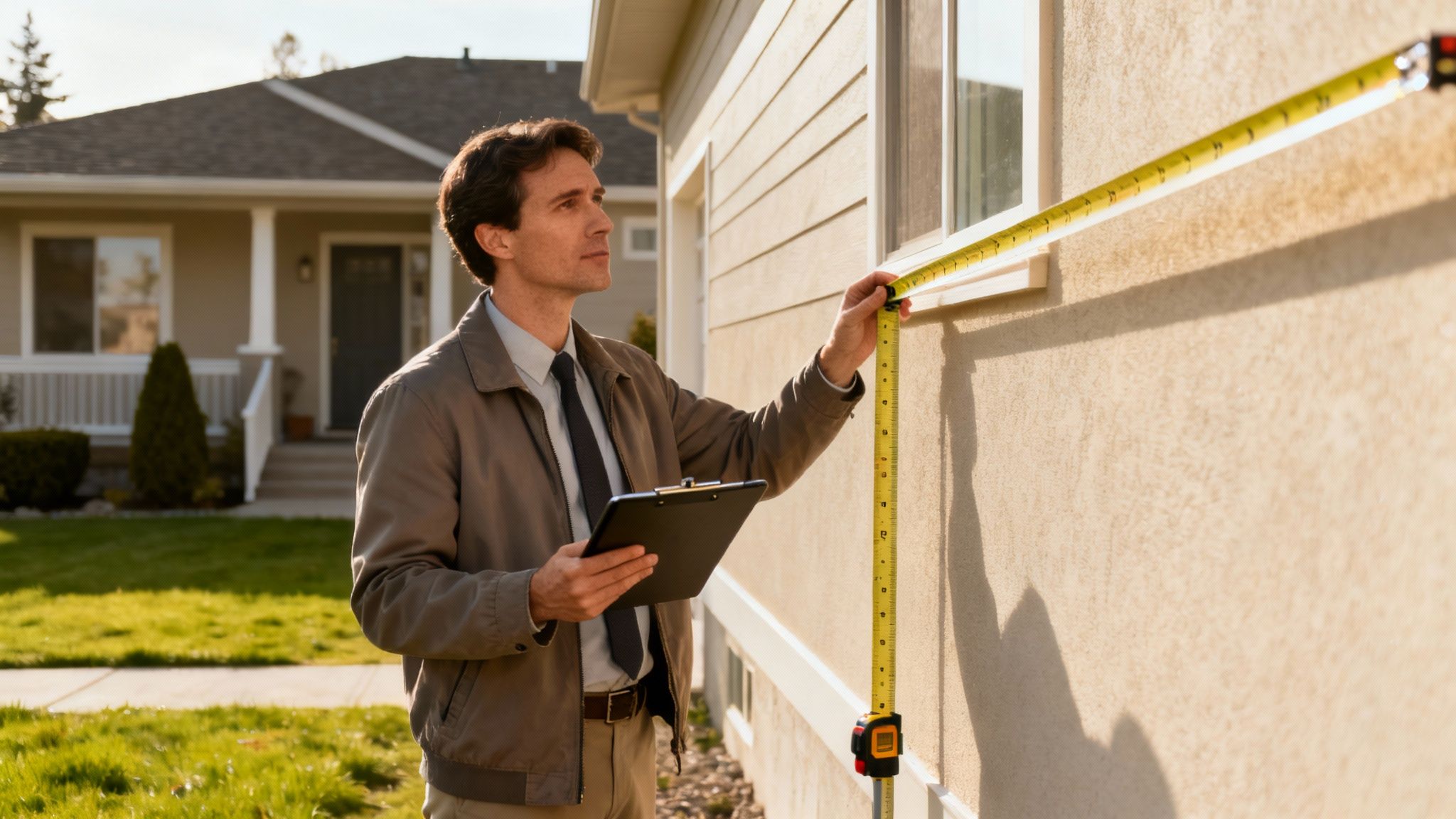 A professional appraiser inspecting a home's kitchen