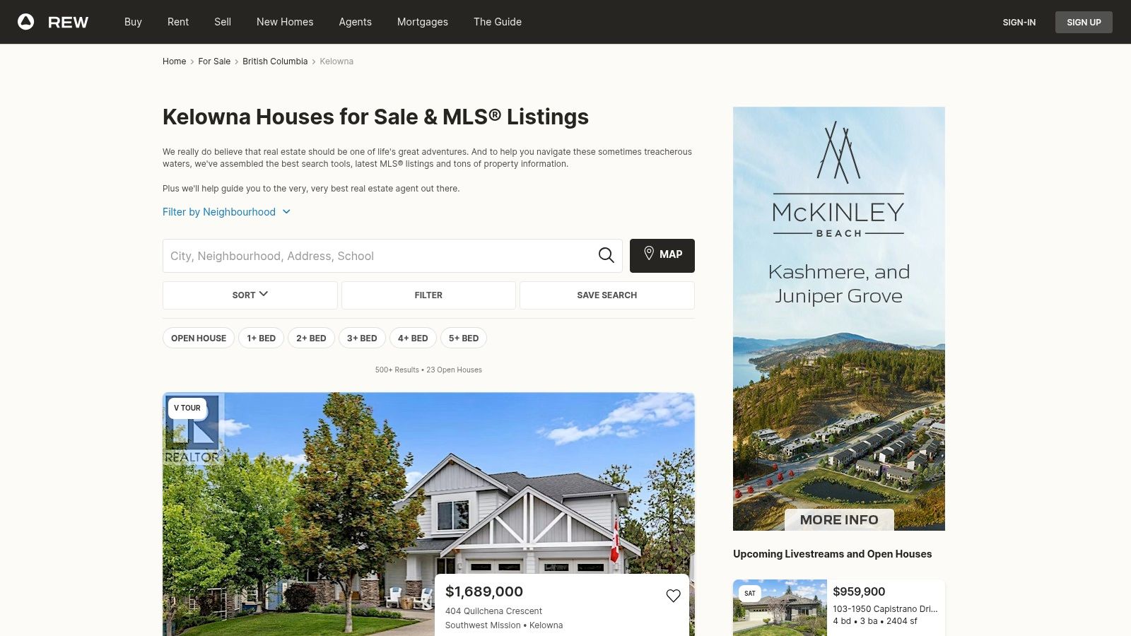 REW (Real Estate Wire) – Kelowna Open House filter