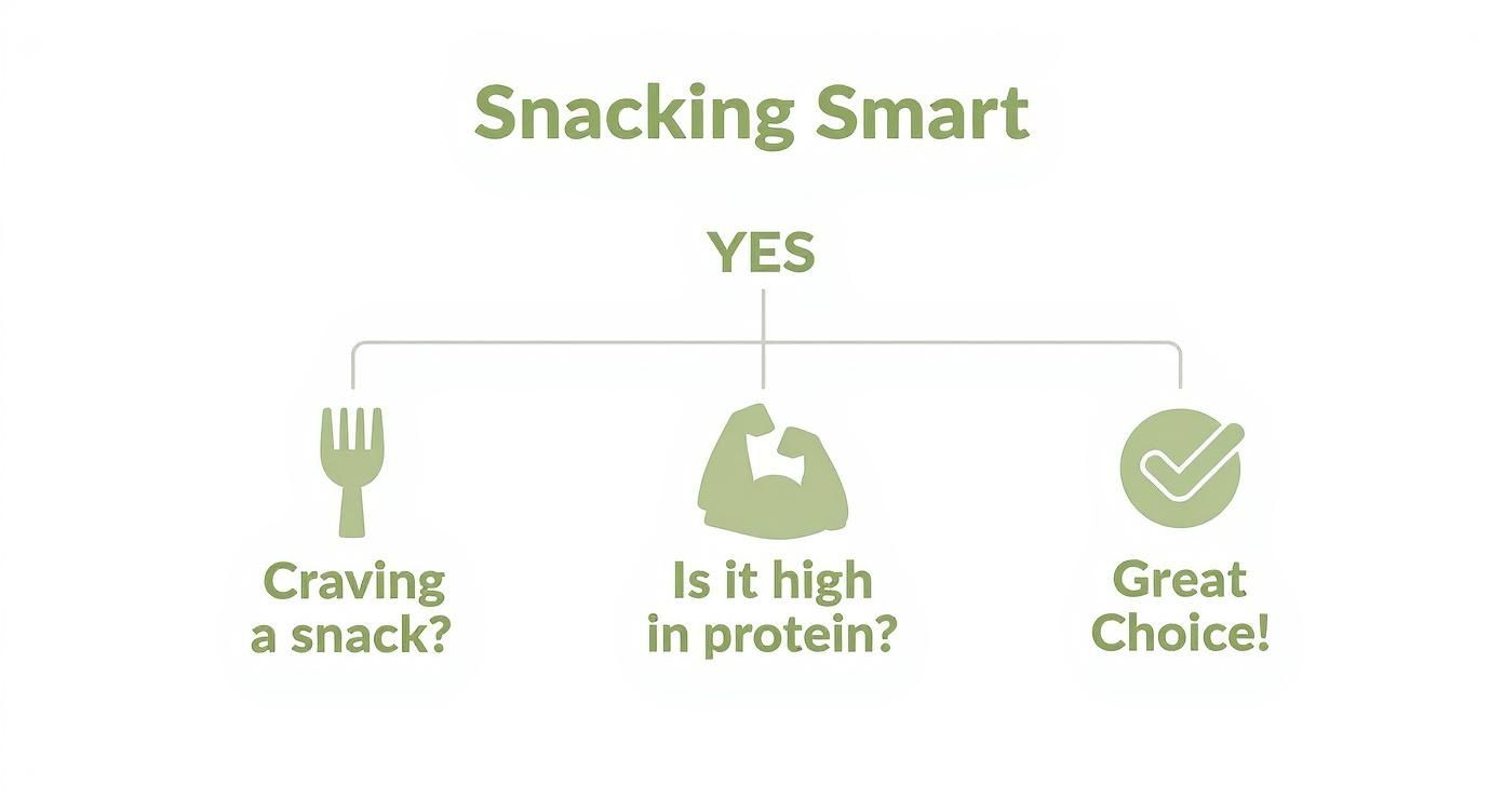Flowchart diagram showing smart snacking decision process for choosing high protein healthy snacks