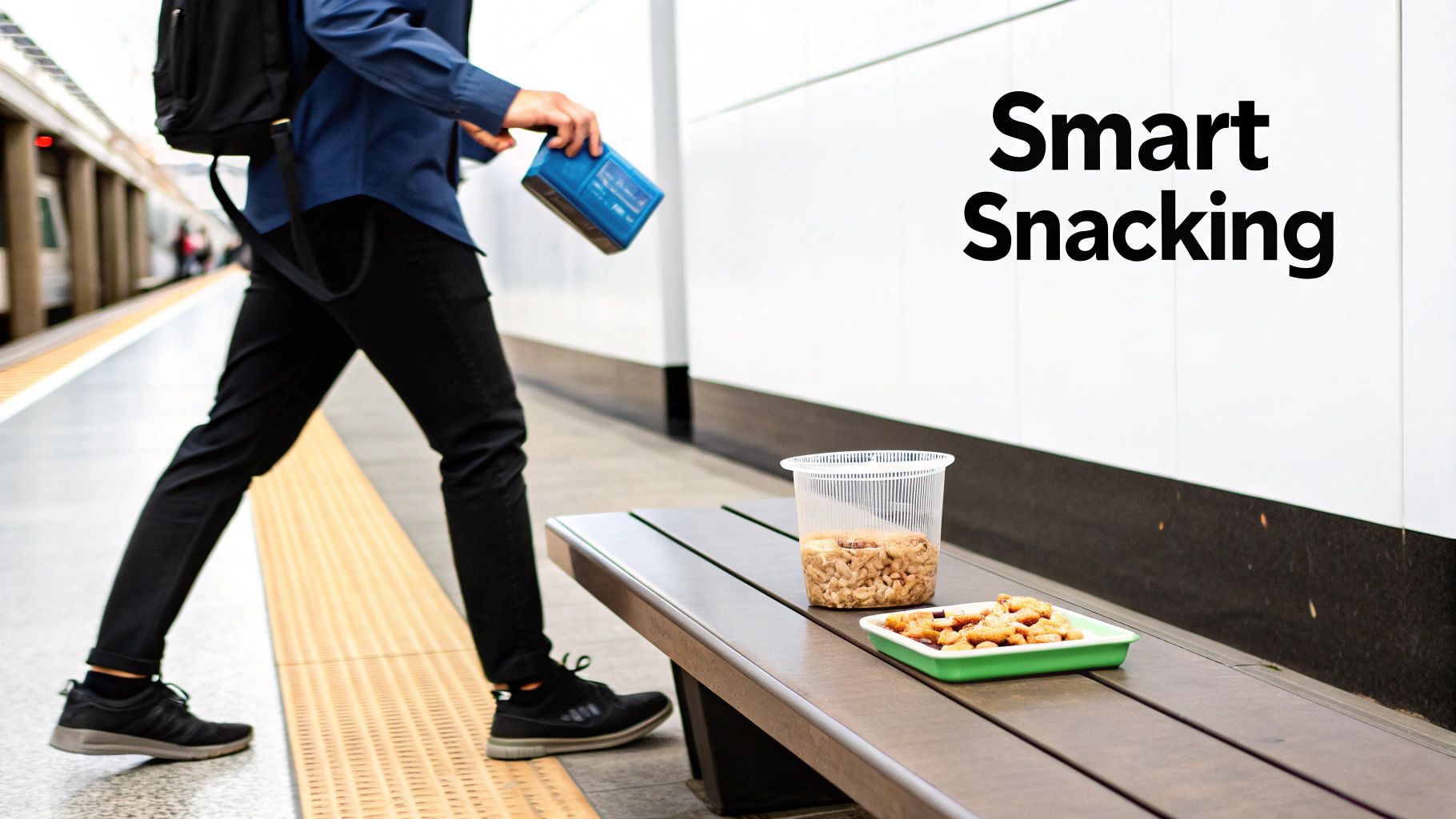 A person holding a savory, crunchy protein snack, looking energized and ready for a workout.