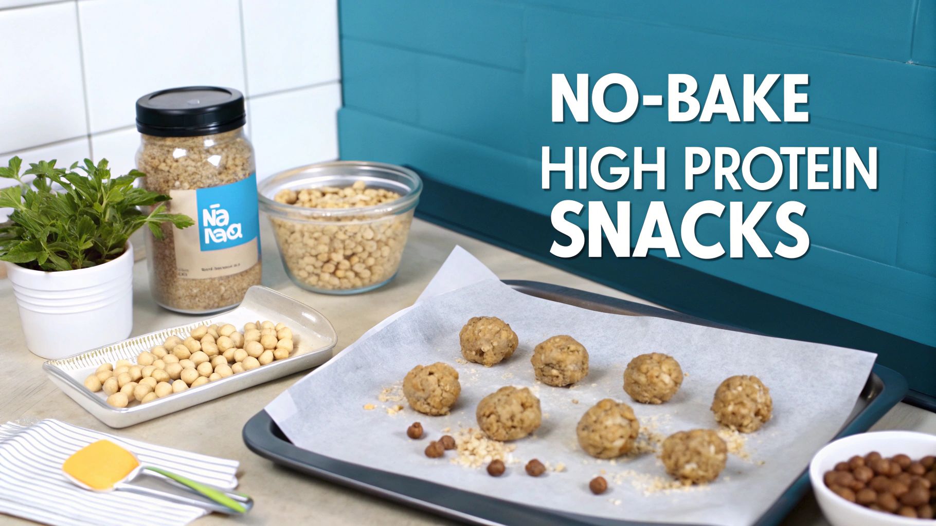 No-bake high protein energy balls made with nuts and oats on parchment paper