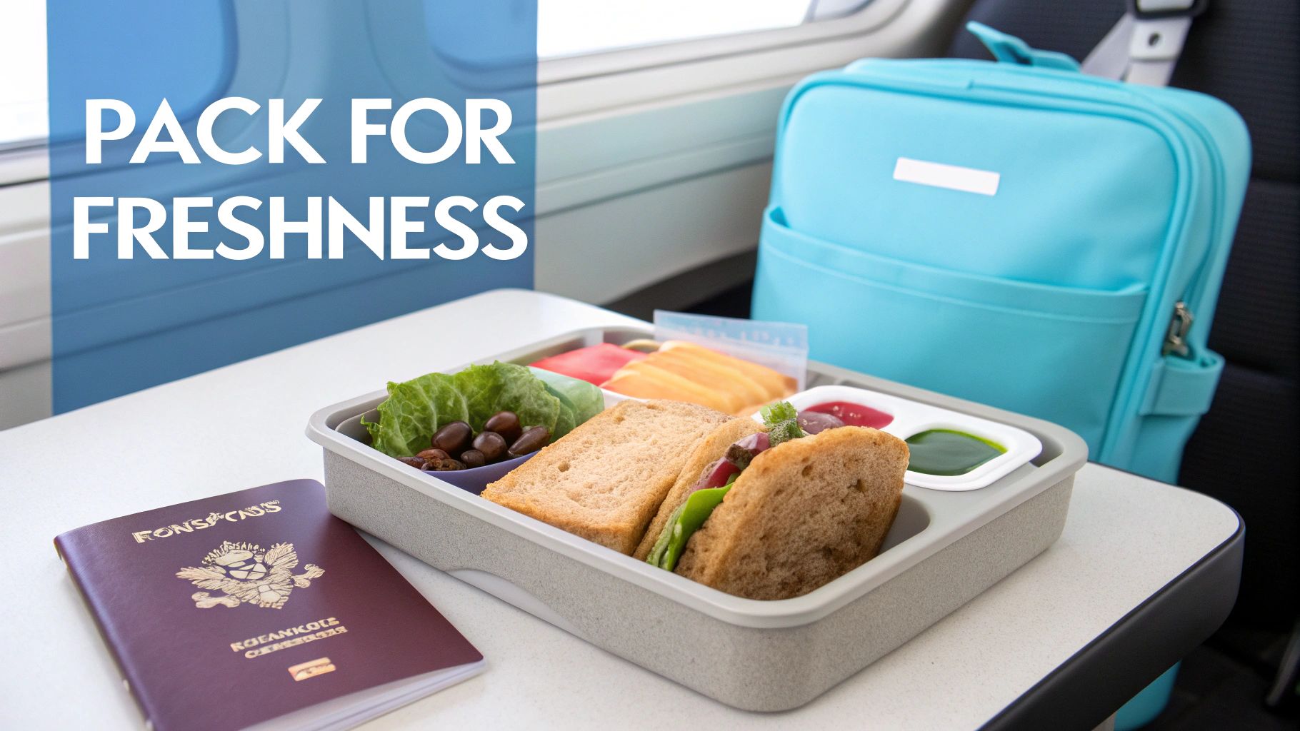 A person neatly organizing vegan snacks into a bento-style box for travel.