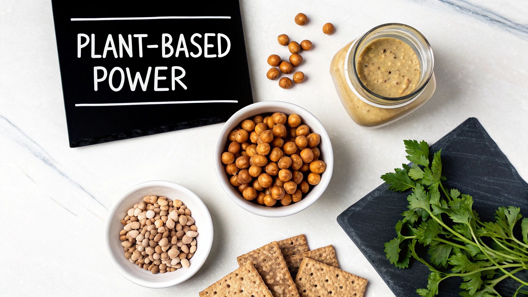 A small bowl of roasted chickpeas seasoned with herbs.