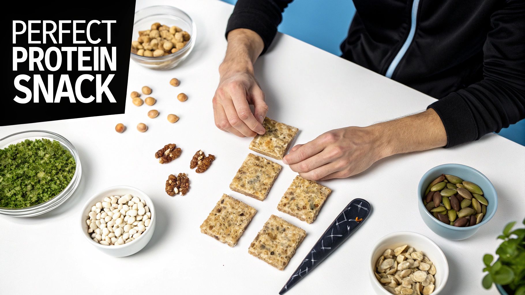 Close-up of chef-inspired savory protein snacks in a bowl, highlighting their crunchy texture.