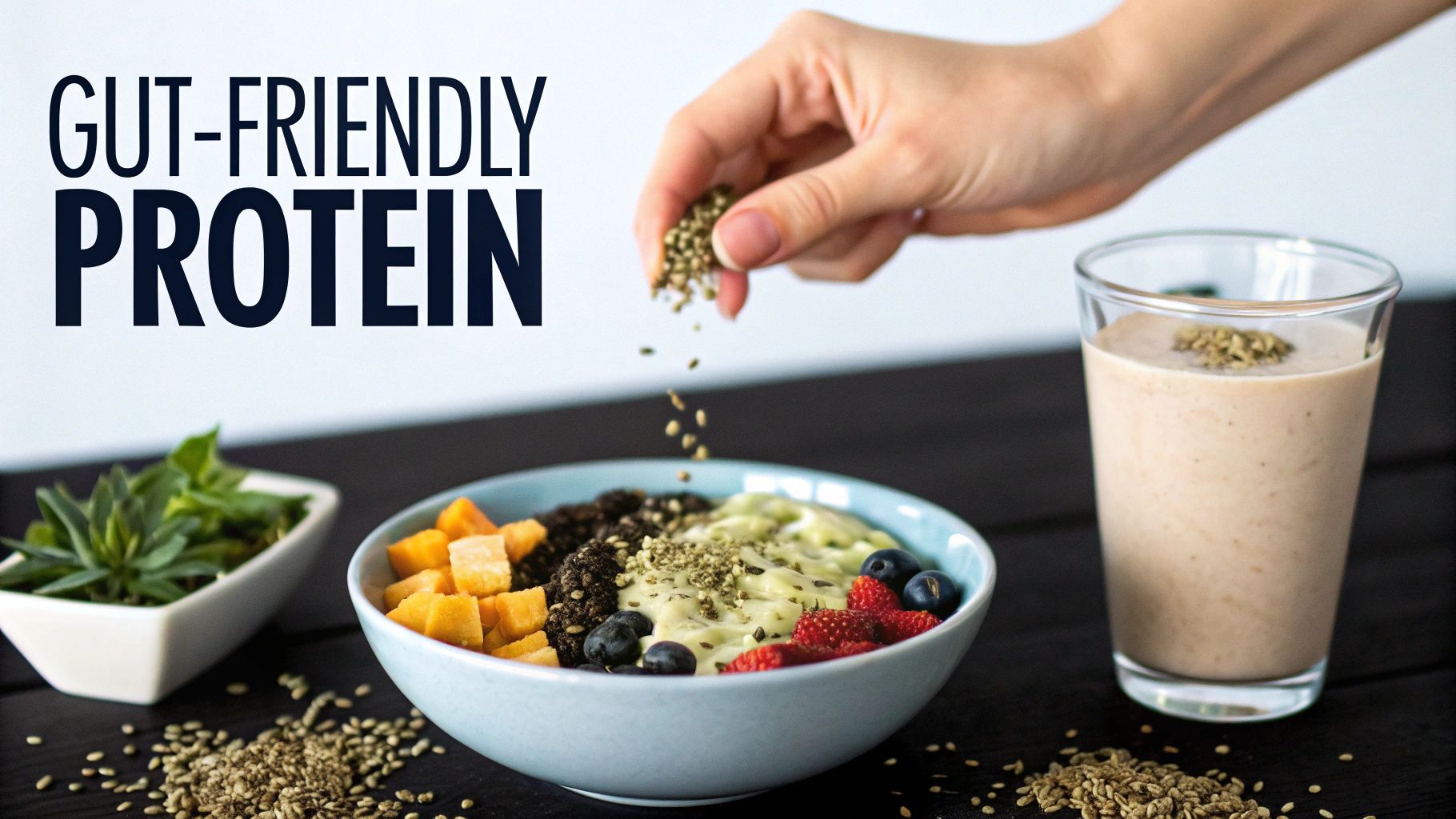 A person is scooping protein powder into a shaker bottle.