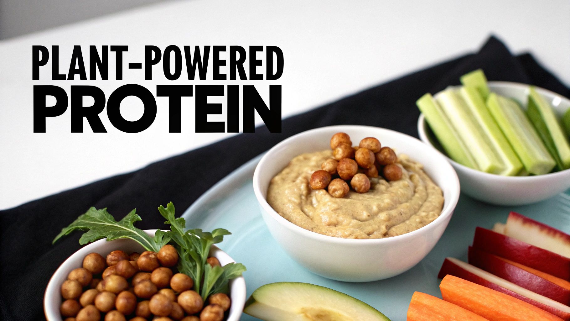 A vibrant bowl of plant-based snacks including roasted chickpeas, edamame, and nuts.
