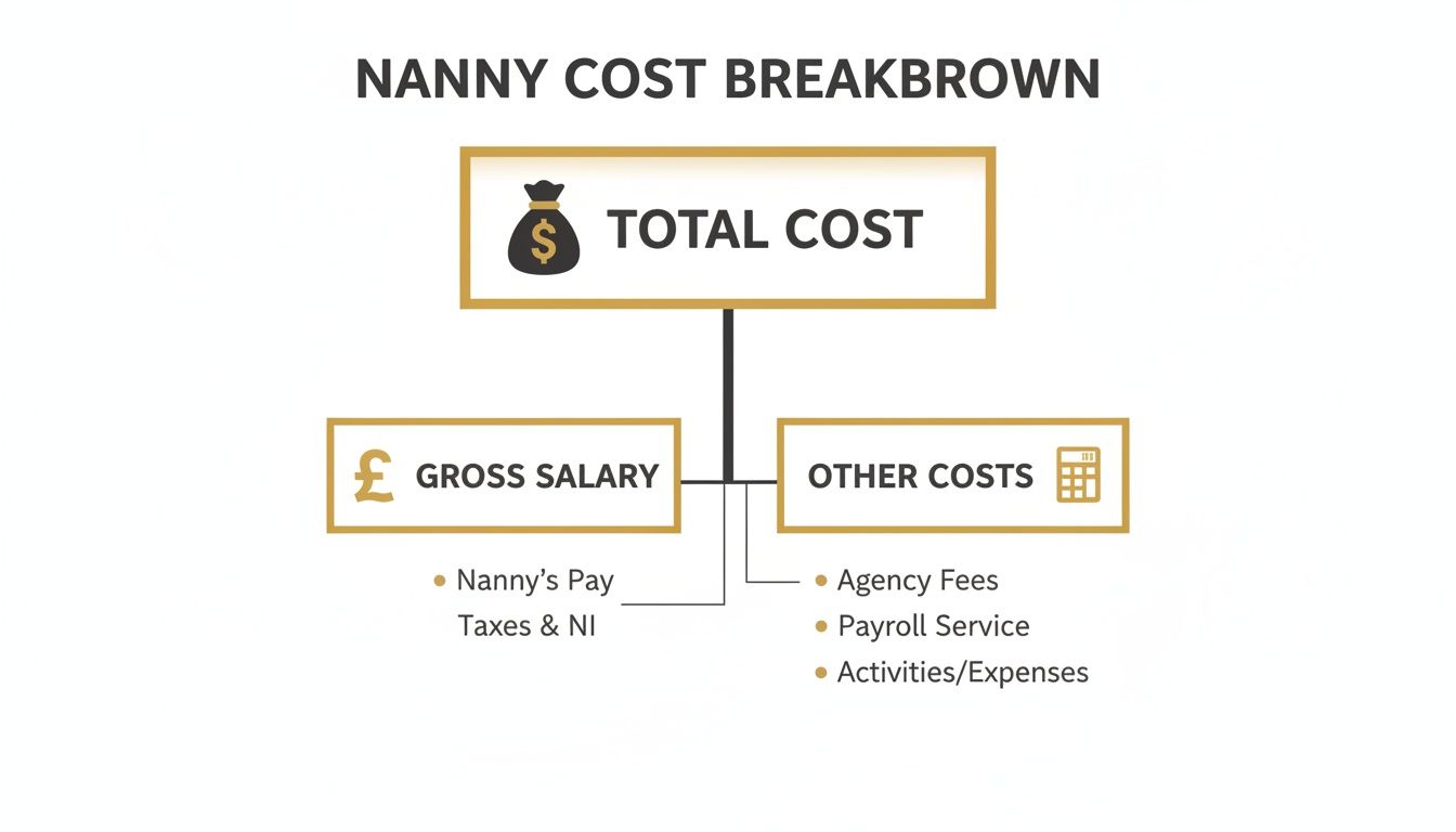 A flowchart detailing the total cost breakdown for a nanny, including gross salary and other expenses.