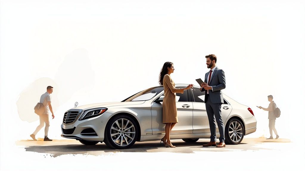 Chauffeur opening the door of a luxury car for a passenger