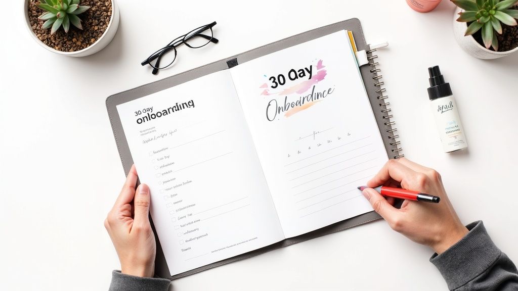 A governess and two children working on a creative project at a large wooden table.