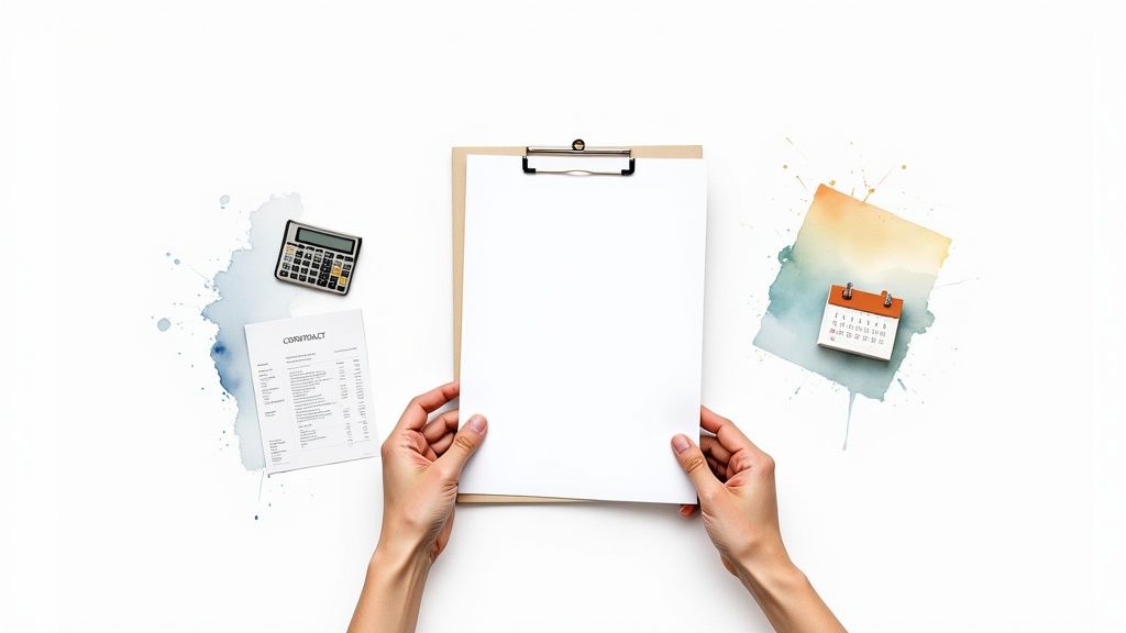 Calculator and notepad showing financial planning for nanny costs