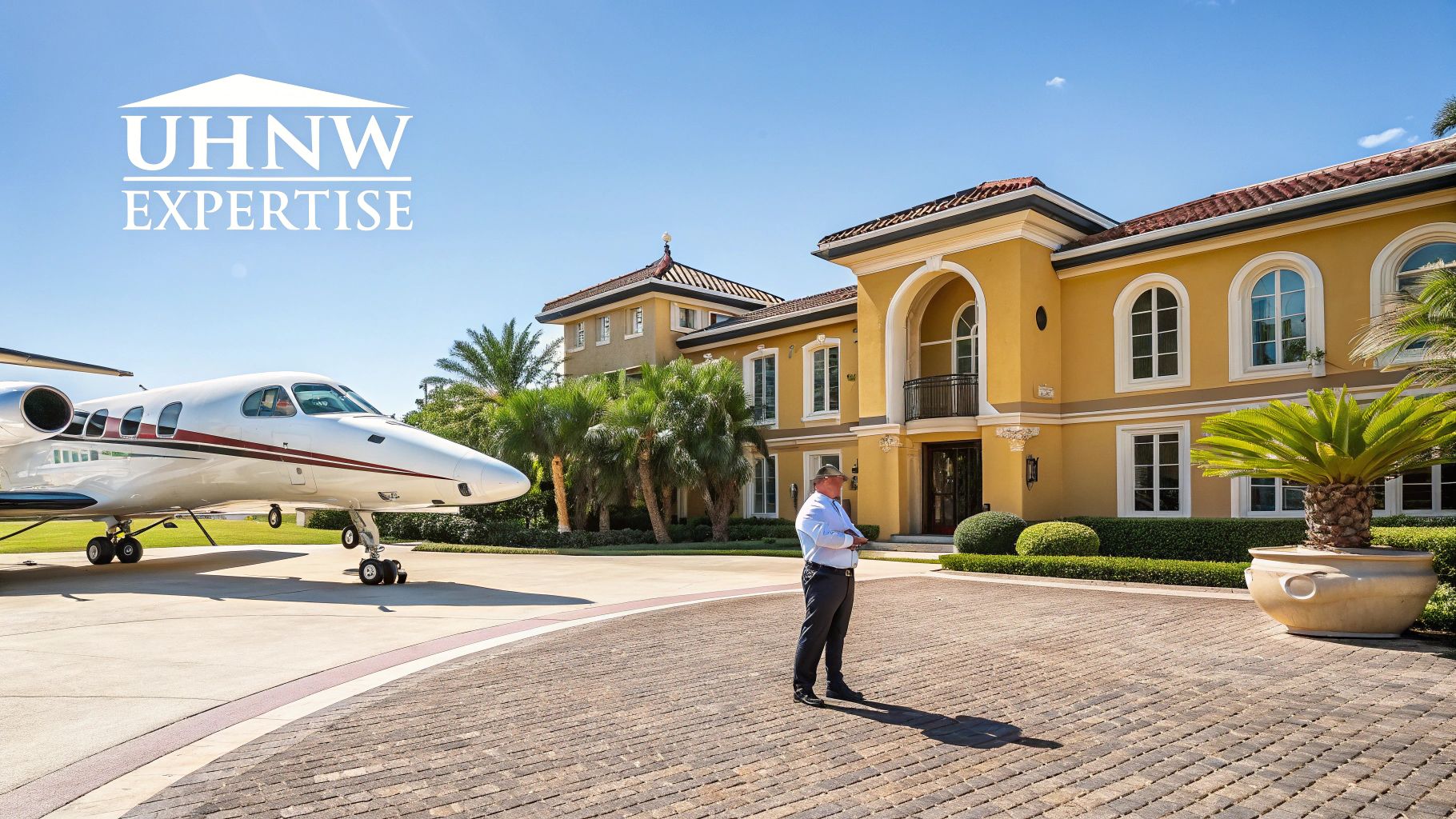 A sleek, modern private jet cabin, indicating the level of logistical complexity in UHNW households.