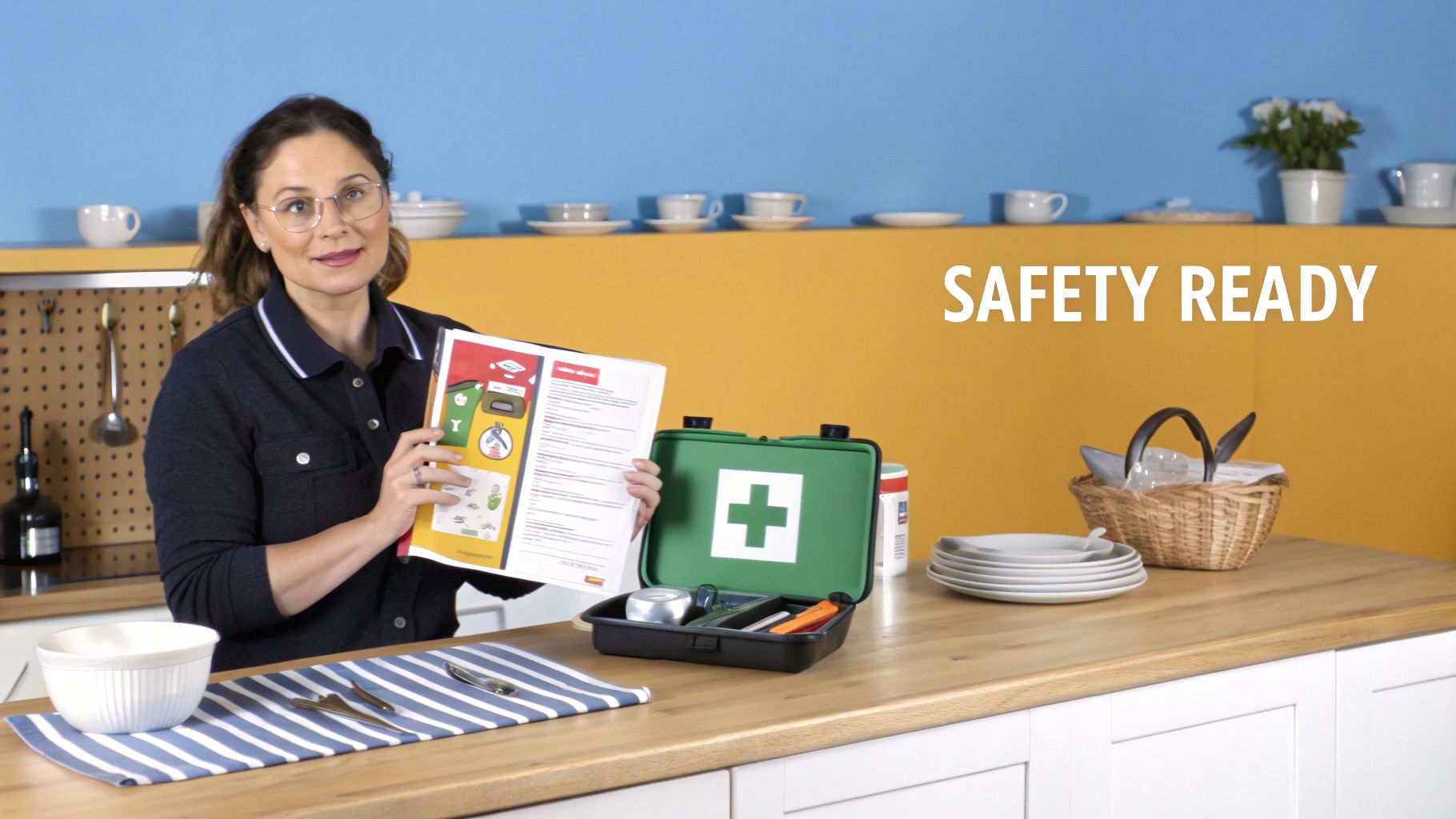 A first aid kit open with various medical supplies, symbolising a nanny's preparedness for emergencies.