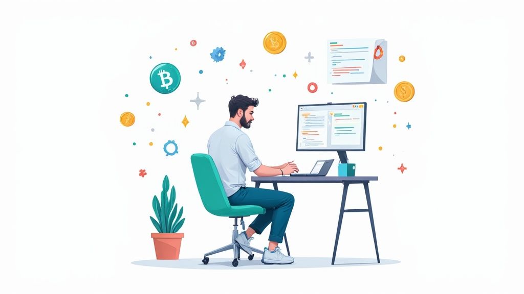 Developers working on a blockchain project