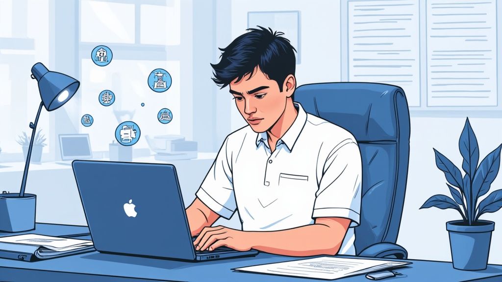 A person working on a laptop related to the concept of how to get a job in web3