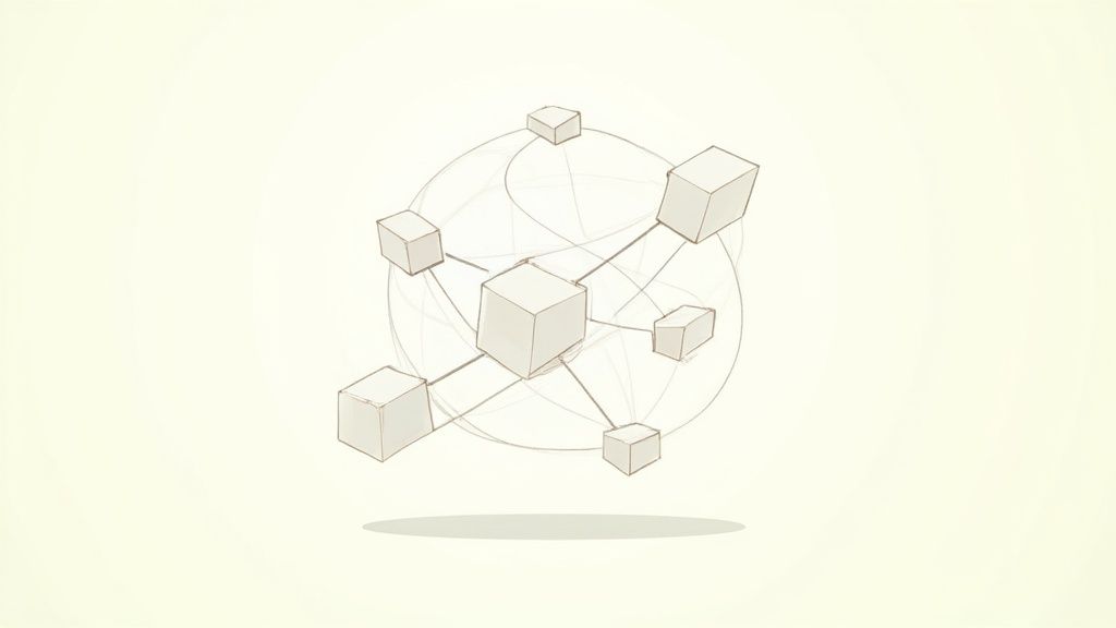 Image of a person coding with blockchain nodes in the background