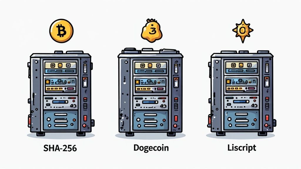 A visual representation of real-world cryptocurrencies like Bitcoin and Litecoin.