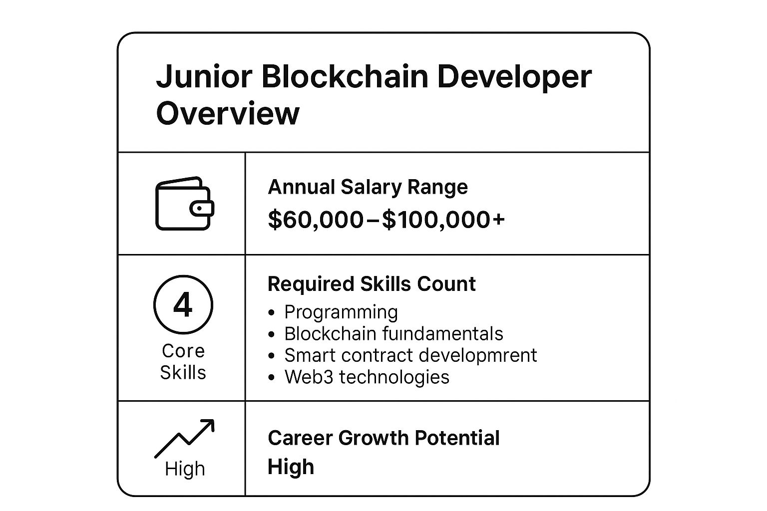 Infographic showing key data about Junior Blockchain Developer