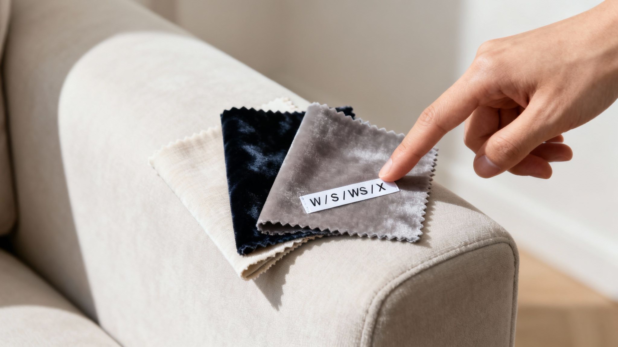 Spilled coffee on fabric sofa being blotted