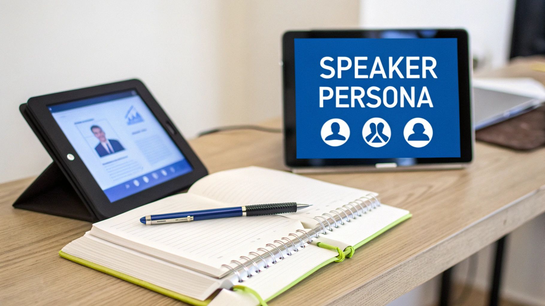 A person brainstorming speaker ideas on a whiteboard during an event planning session.