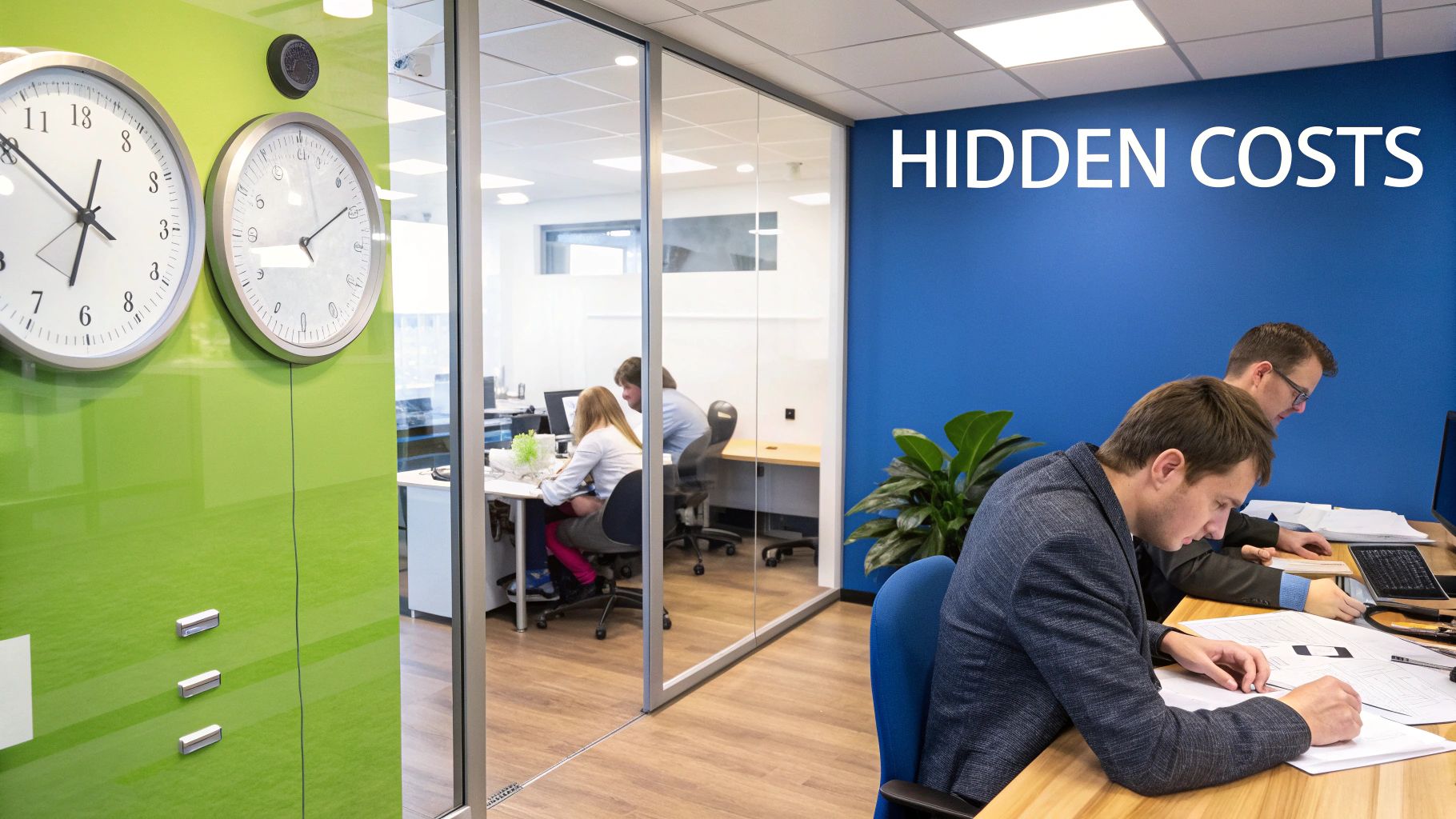 A team collaborating in a modern office, symbolizing the breakdown of organizational silos.