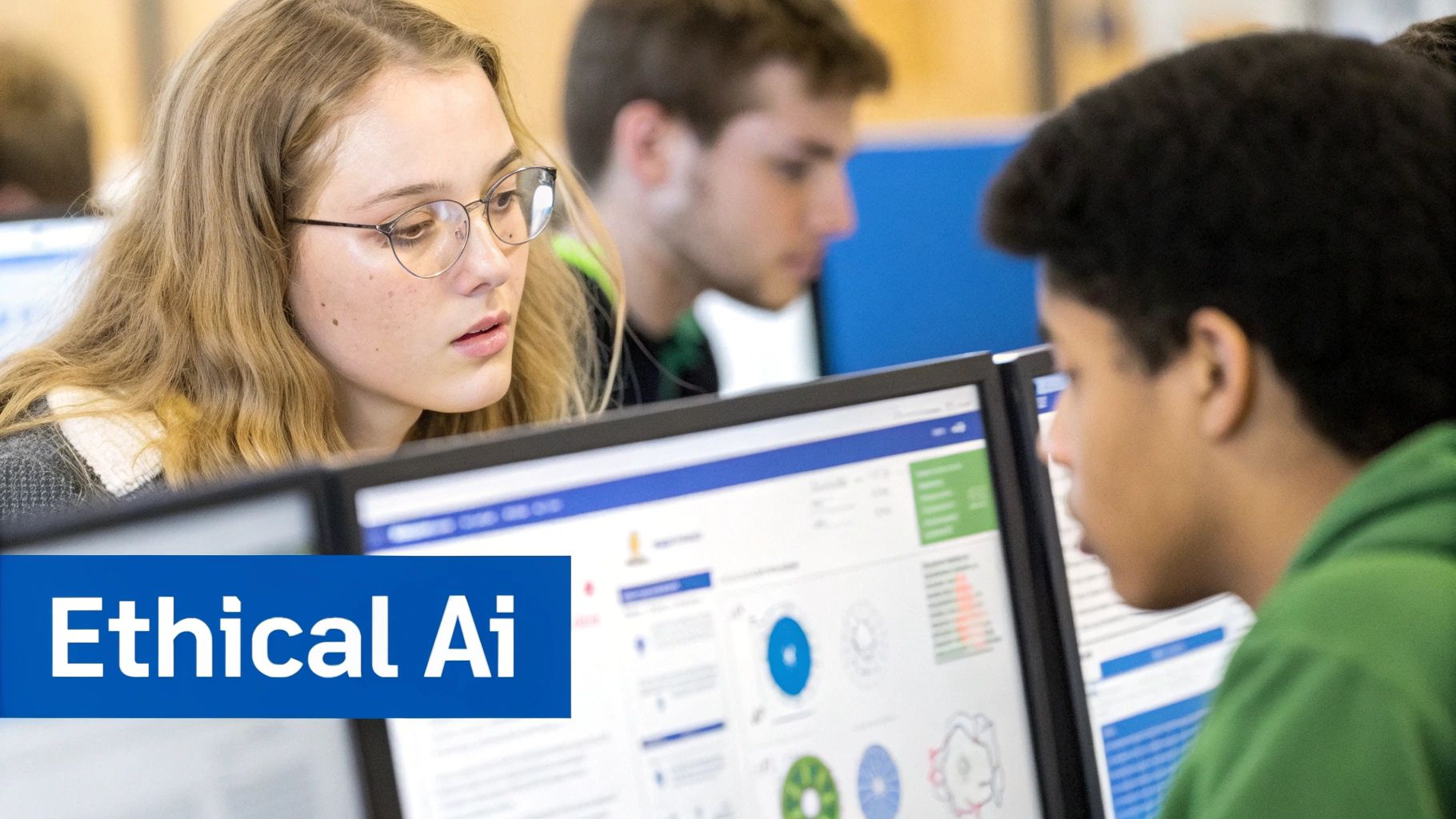 A balanced scale with a human brain on one side and a digital circuit brain on the other, symbolizing AI ethics.