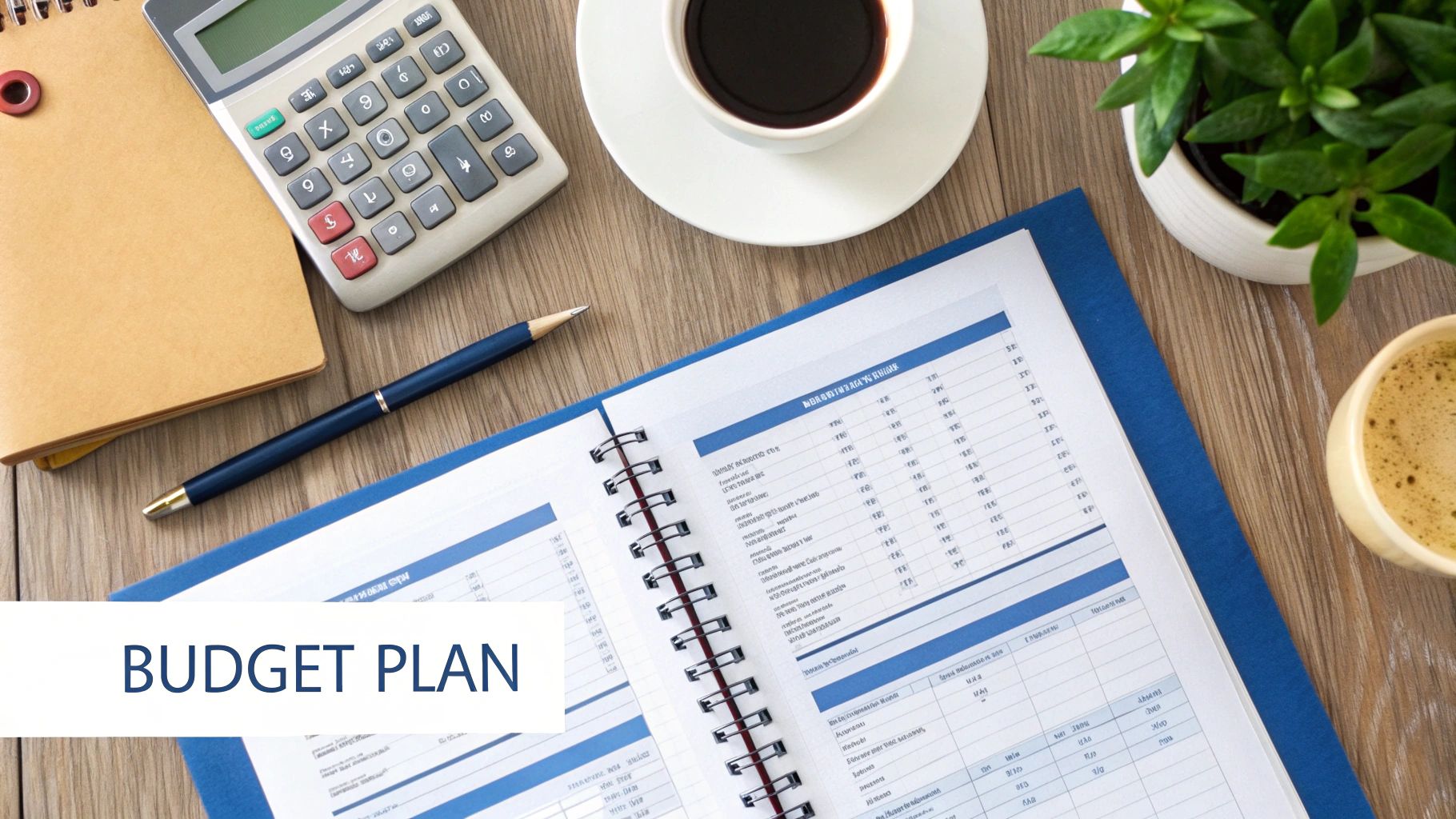 A calculator and pen resting on financial documents, representing event budget planning.