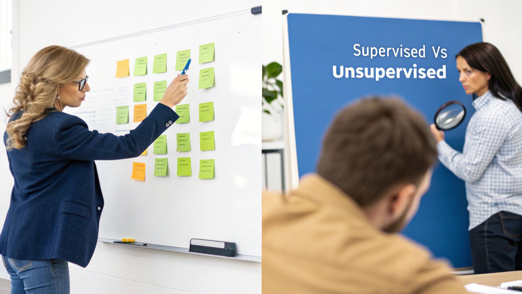 An abstract image representing the intertwined concepts of supervised and unsupervised learning