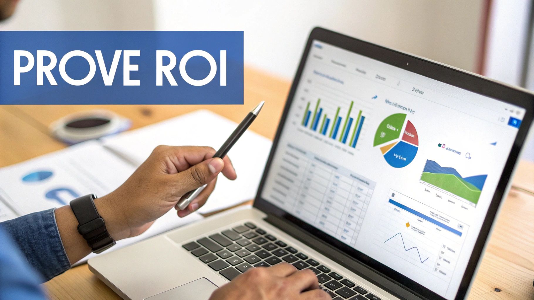 A dashboard showing key performance indicators (KPIs) and return on investment (ROI) for a thought leadership content strategy.