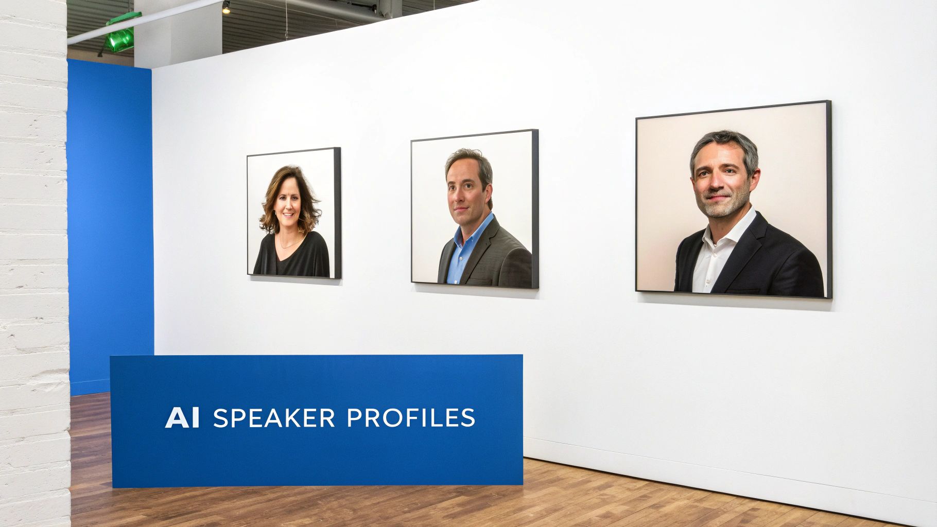 Group of diverse professionals engaging in a conference setting, representing AI speakers