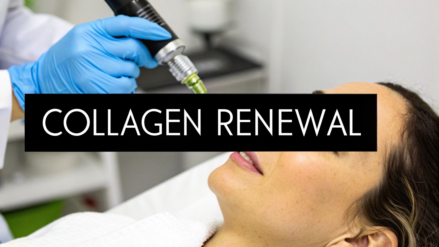 A person receives a professional collagen renewal skin treatment in a clinic setting.