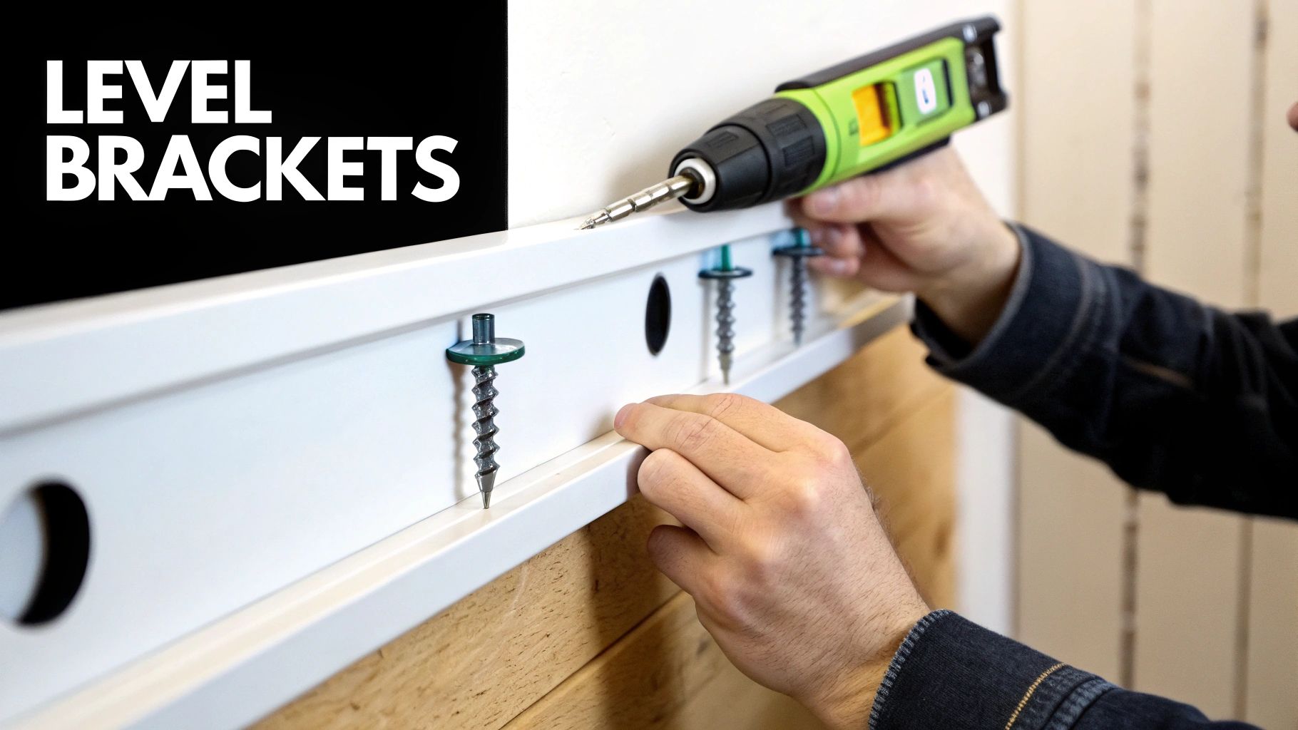 Person carefully marking a wall for a window blind bracket installation