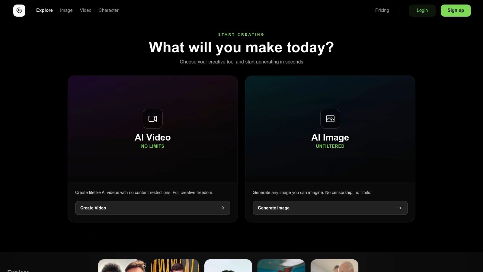 GoCrazyAI Interface showing AI image generation options