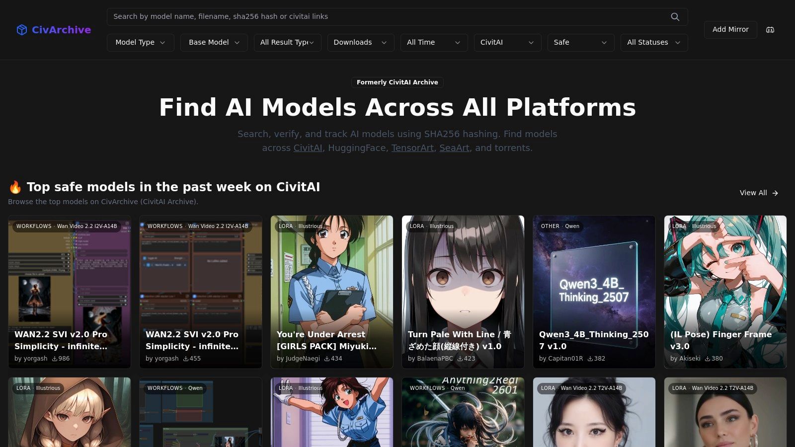 CivArchive (CivitAI Archive / model tracker)