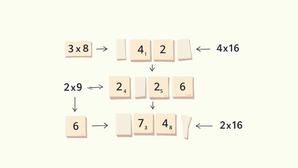 A math puzzle showing number tiles and arithmetic operations, possibly steps for the 24 game.