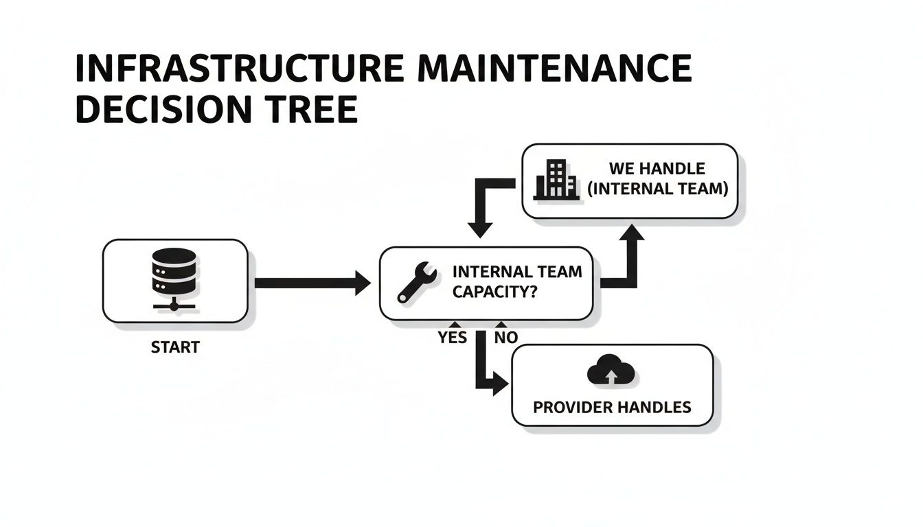 Flowchart illustrating an infrastructure maintenance decision process based on internal team capacity.