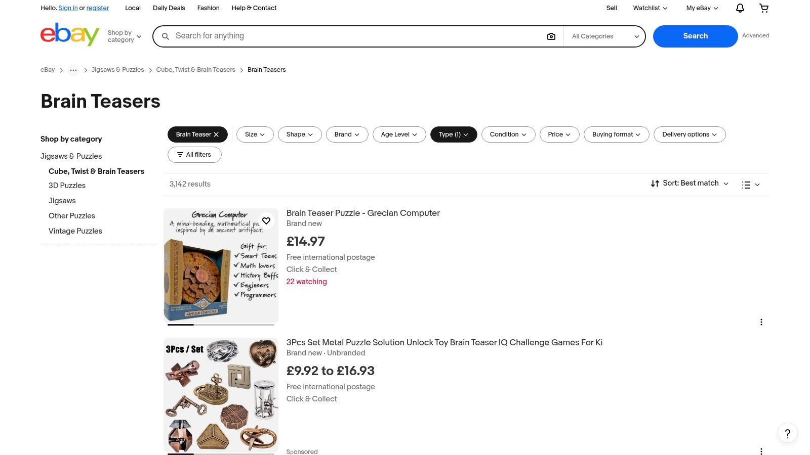 eBay UK – Brain Teasers category