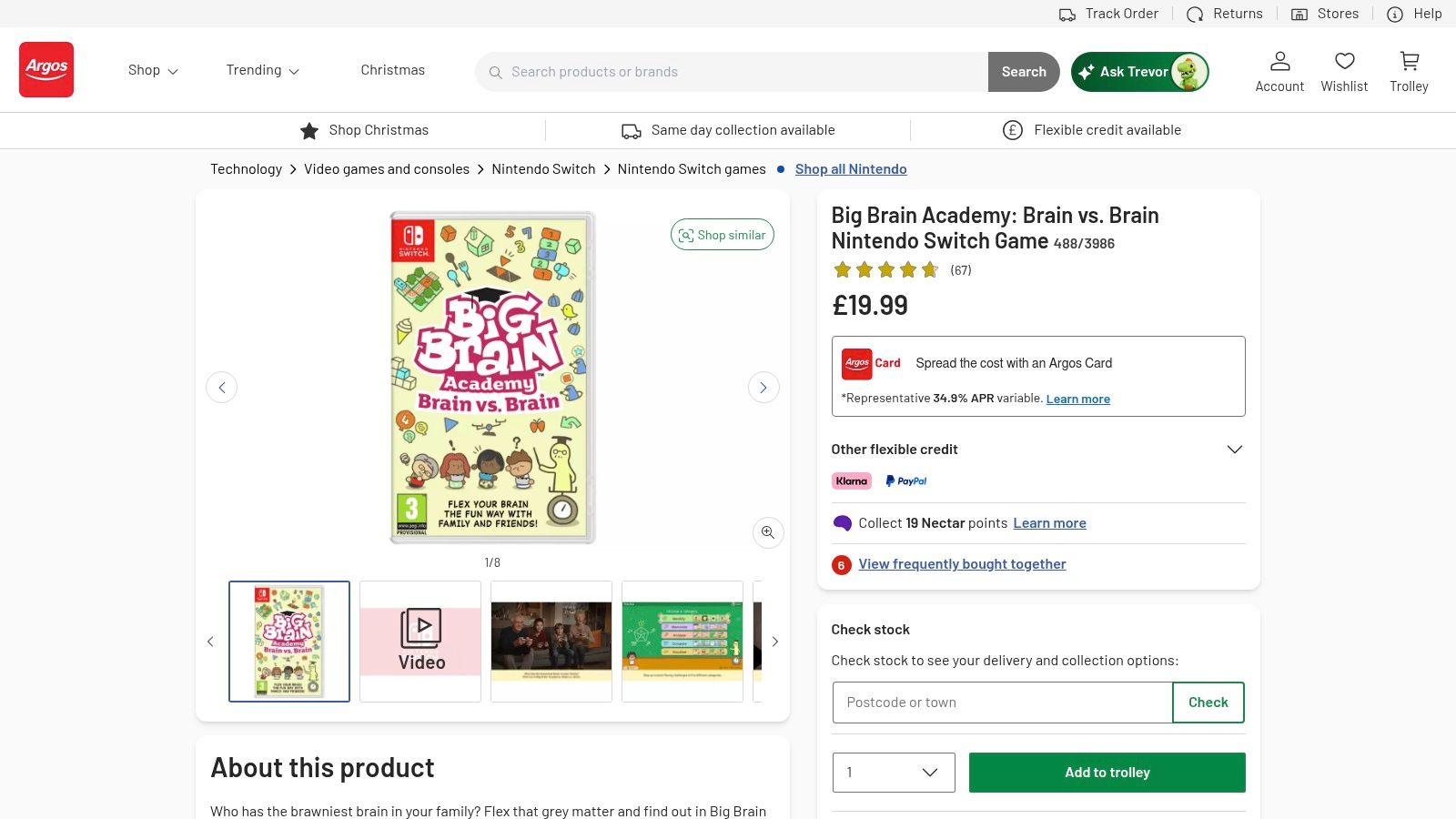 A screenshot of the Big Brain Academy game on the Nintendo Switch, showing colourful, cartoonish graphics.