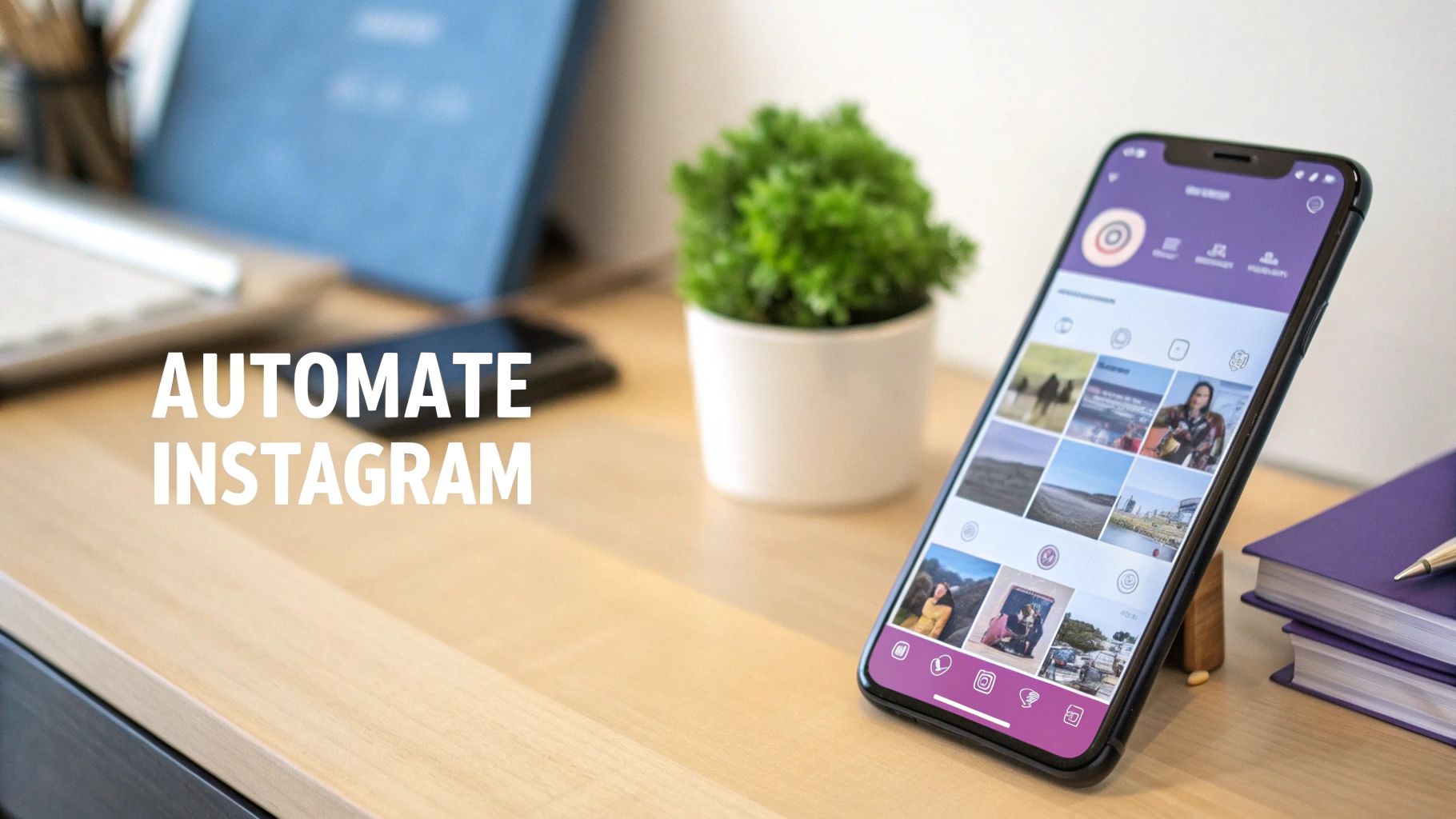 A person working on a laptop with charts and graphs about Instagram automation