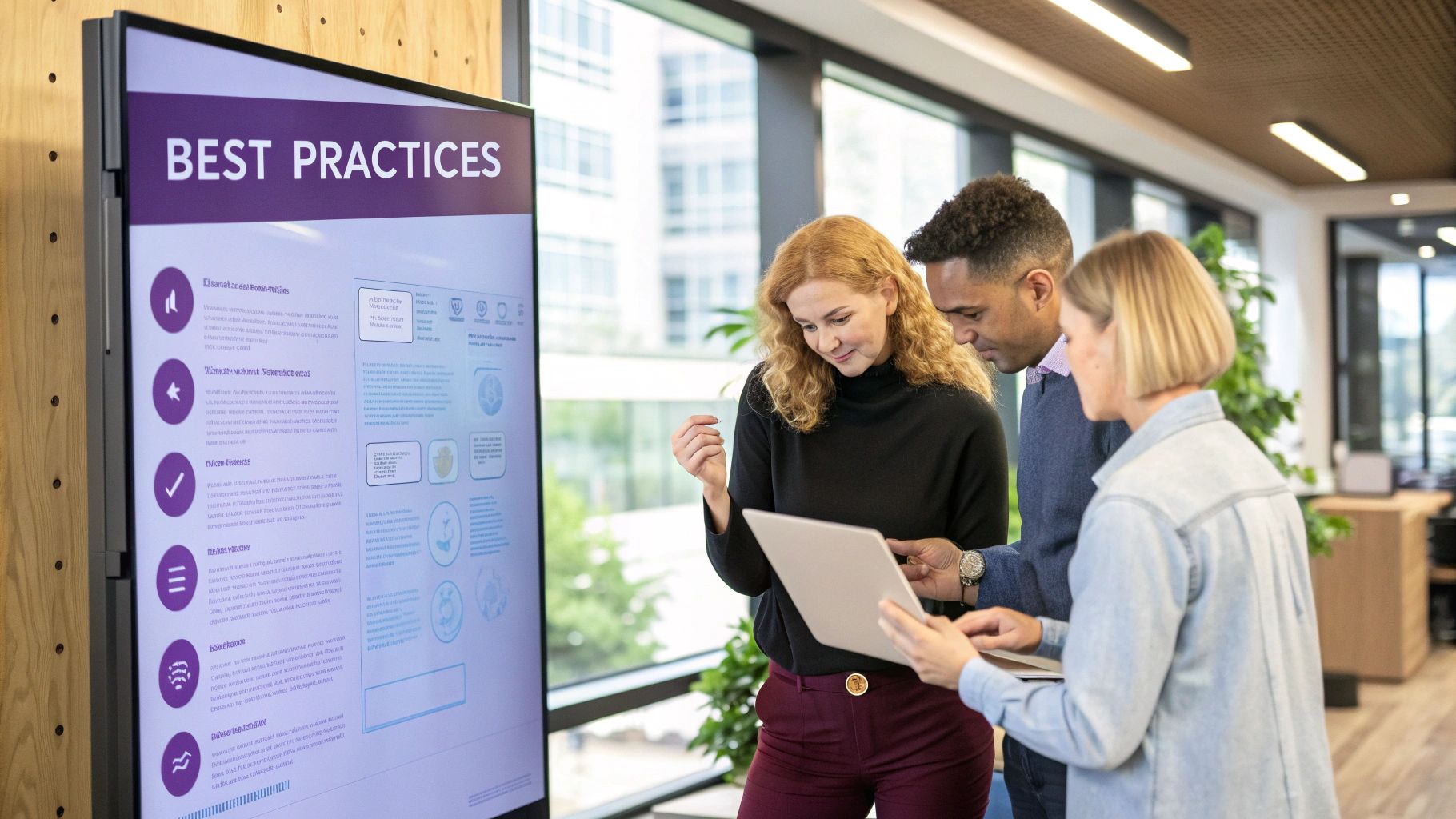 A blueprint on a table with digital icons and gears representing a strategic plan for AI implementation.