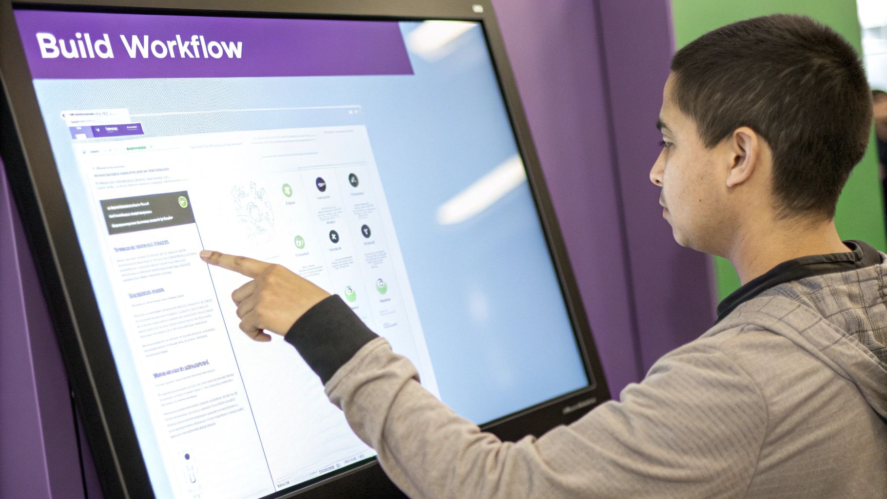 A woman and a man working together at a computer, strategizing over AI agent workflows