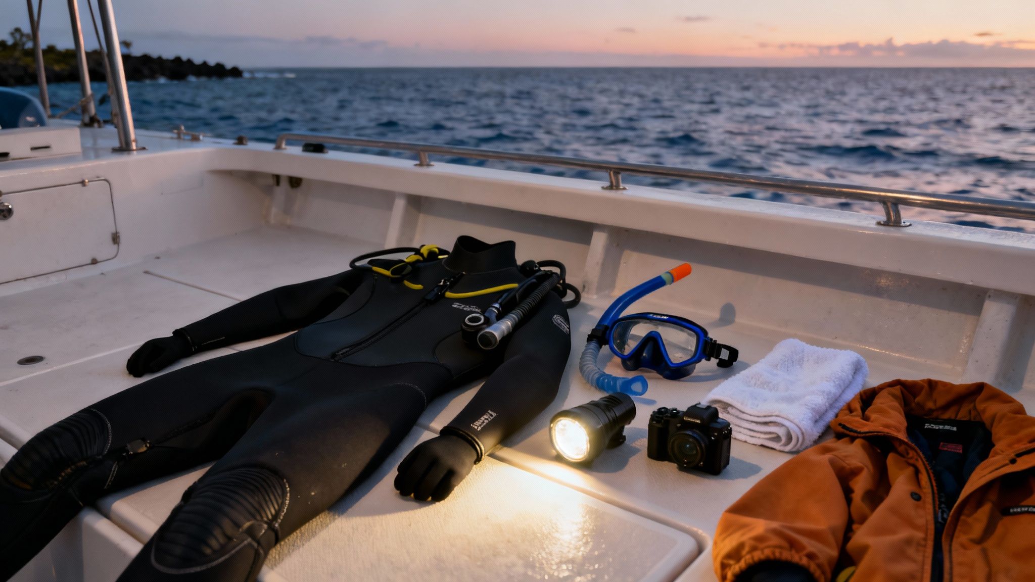 Divers gearing up before a manta ray dive in Kona