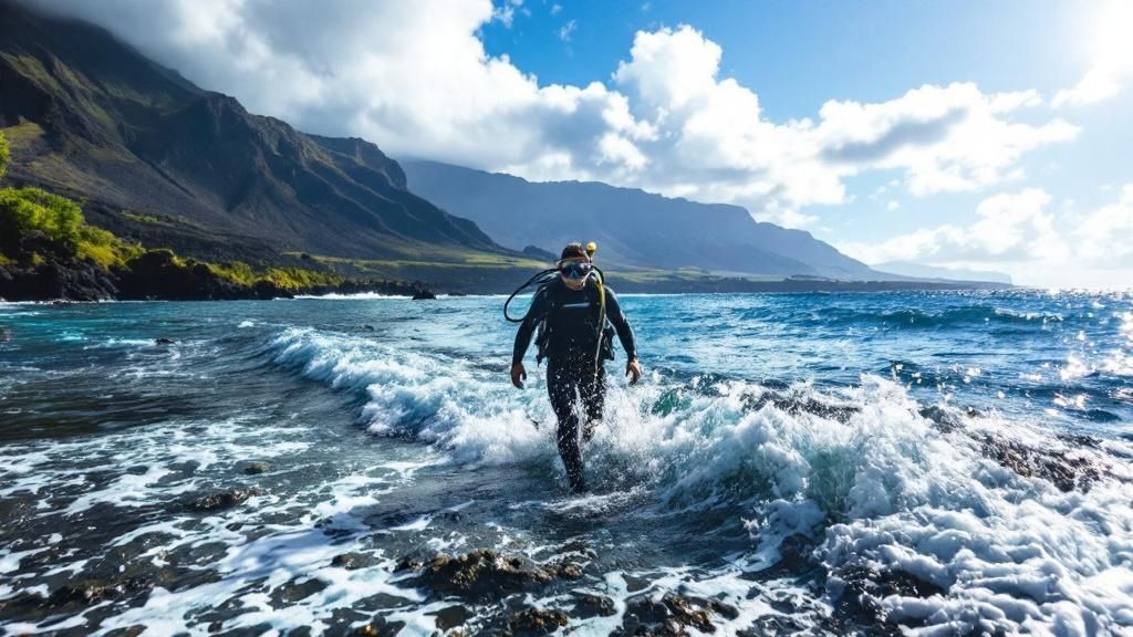 Scuba diver exploring a vibrant coral reef on the Big Island