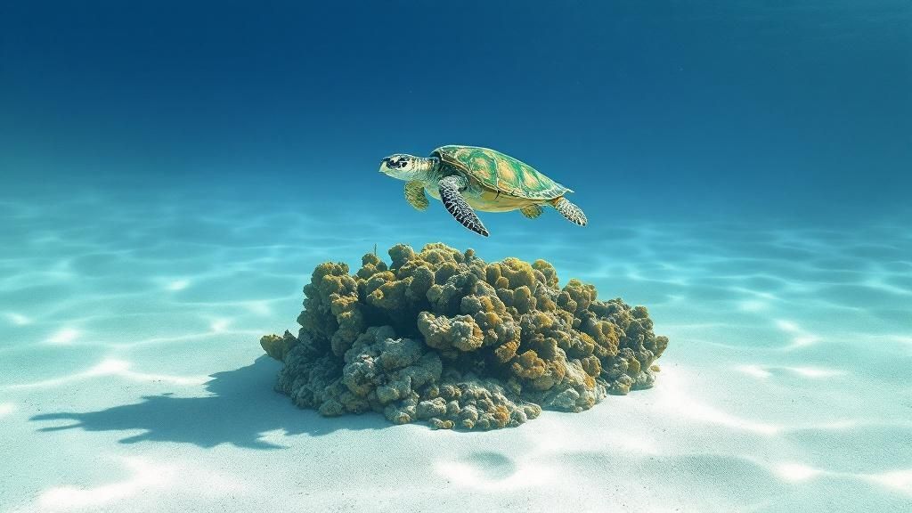 A school of fish swimming through an underwater archway in Kona.