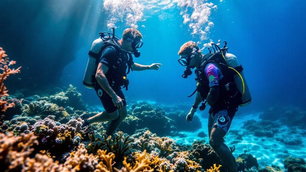 A group of scuba divers on a boat getting ready for their Big Island dive.