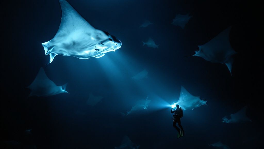 Manta ray at night