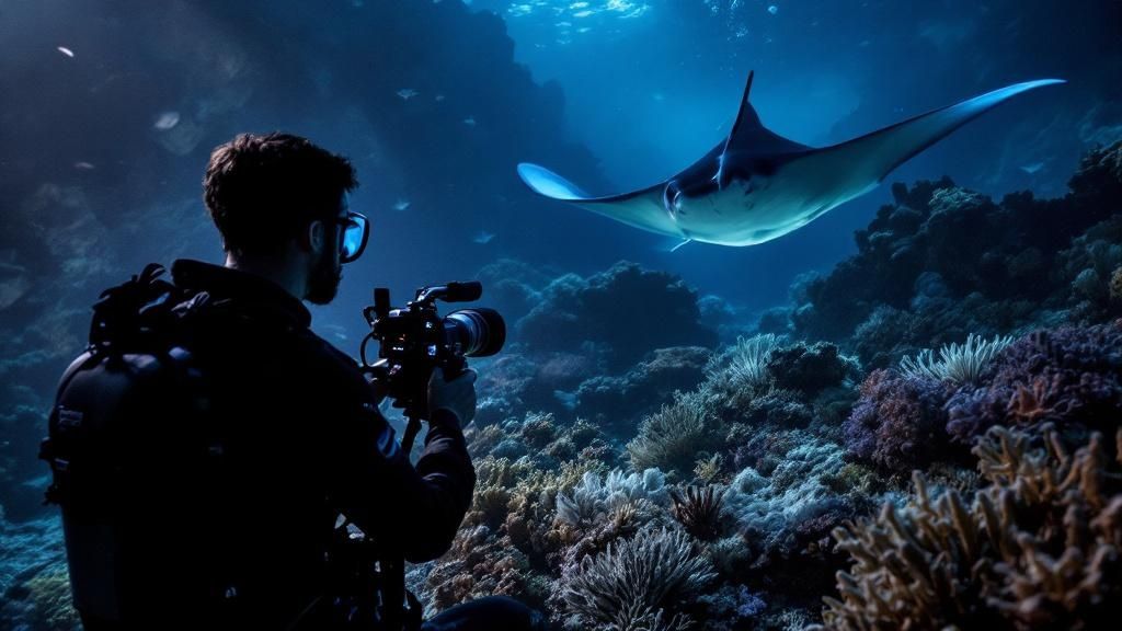 Manta rays at a cleaning station