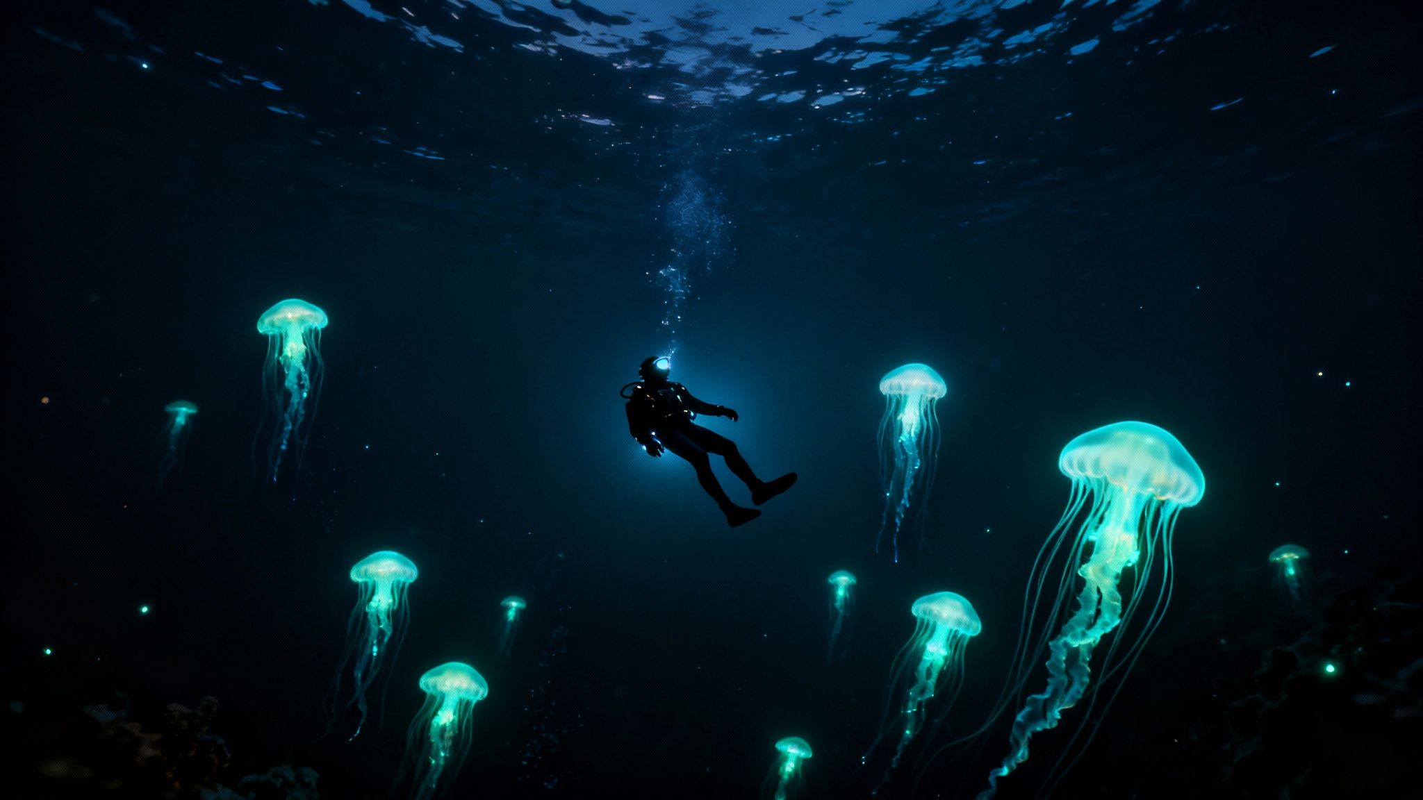 A scuba diver explores a deep reef in Kona, highlighting the adventures available for experienced divers.